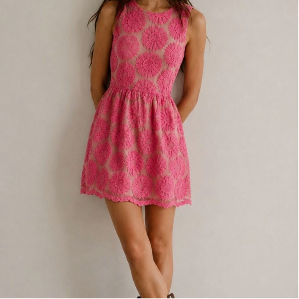 Ellison Pink Floral Embroidered Mini Dress -size M